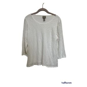 Chicos Women White 3/4 Sleeve White Top Size 1 Medium Sheer Sleeves Blouse Top